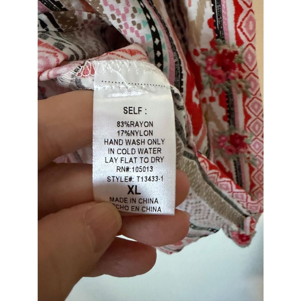NWT SAVANNA JANE Top Womens Pink Cottagecore Peasant Southwest Pattern Size XL - Picture 8 of 9